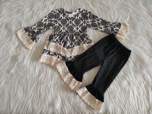 fall outfits Lace black pants boutique girl suit