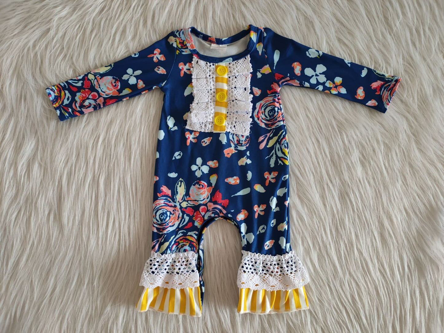 blue Flowers girls romper