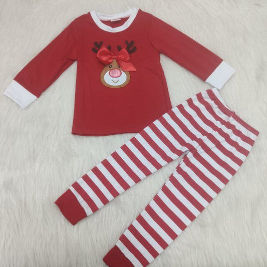 red christmas deer girls pajamas