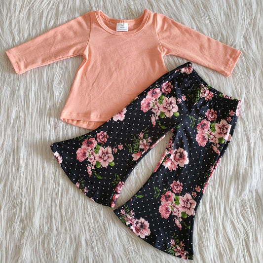 Fall Pink Flowers Girls Set