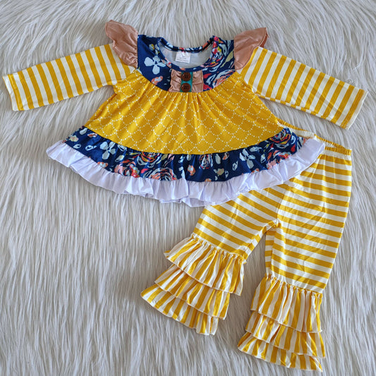 fall outfits yellow flowers boutique girl suit