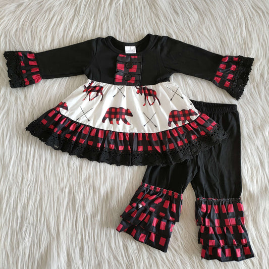 Long sleeve black and white pants Christmas girls set