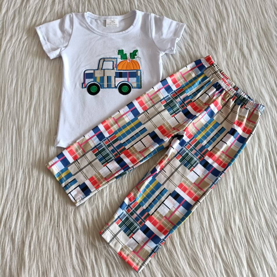 Halloween Embroidered Pumpkin Boy Outfits