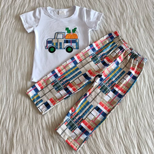 Halloween Embroidered Pumpkin Boy Outfits