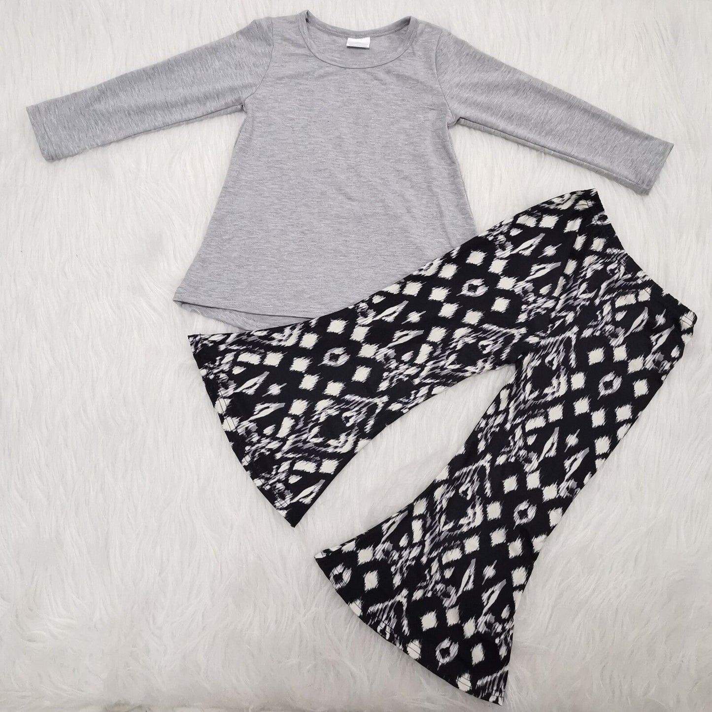 Fall Gray Flowers Girls Set