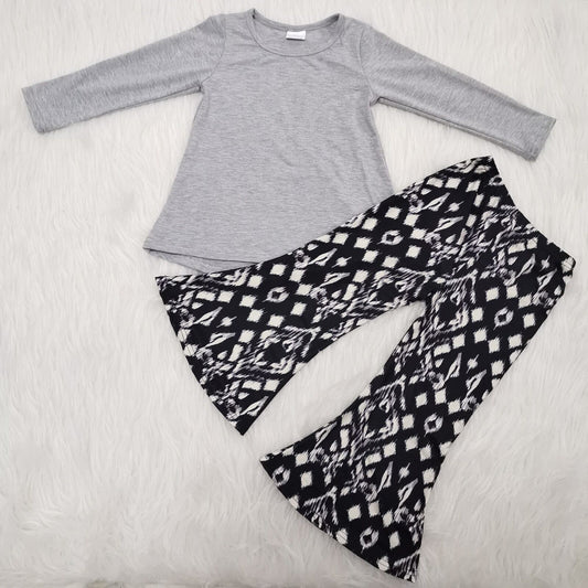 Fall Gray Flowers Girls Set