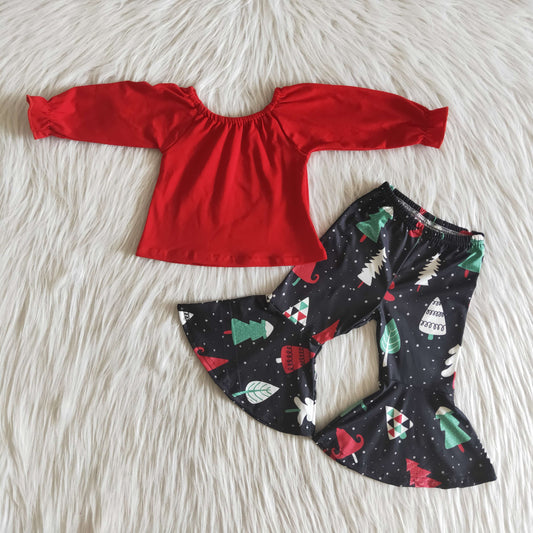 fall outfits Boutique red top christmas girls set