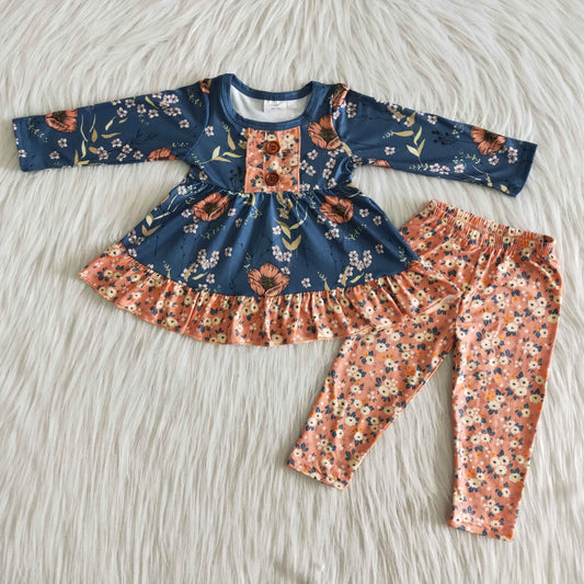 fall outfits Polka dot flowers boutique girl suit