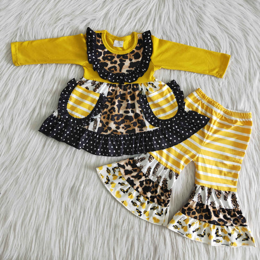 Fall outfits Leopard print yellow boutique girl suit