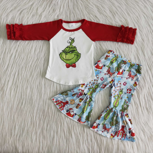 Red and green Ruffle Christmas girls set