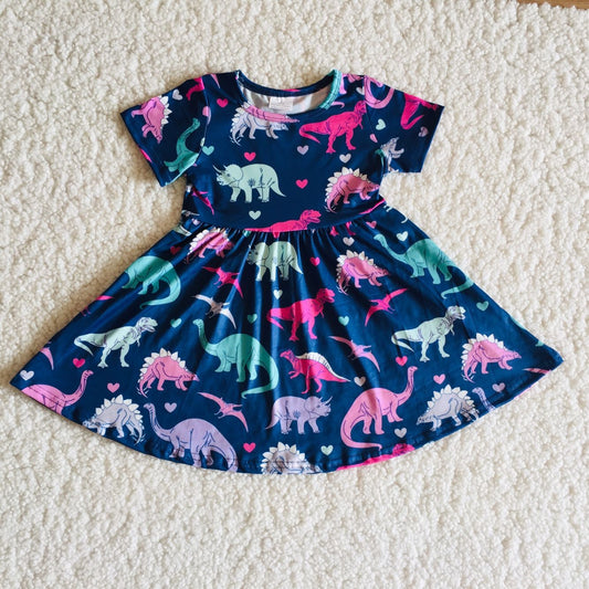 Blue dinosaur big skirt Boutique girls dress