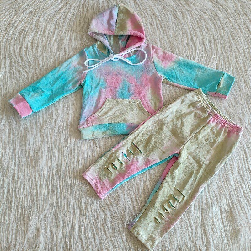 Toddler hooded blue pink tie dye children's clothing