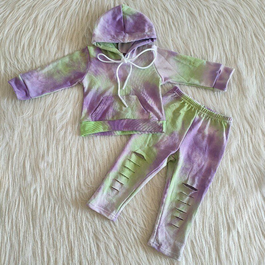 Toddler hooded Purple tie dye children's clothing