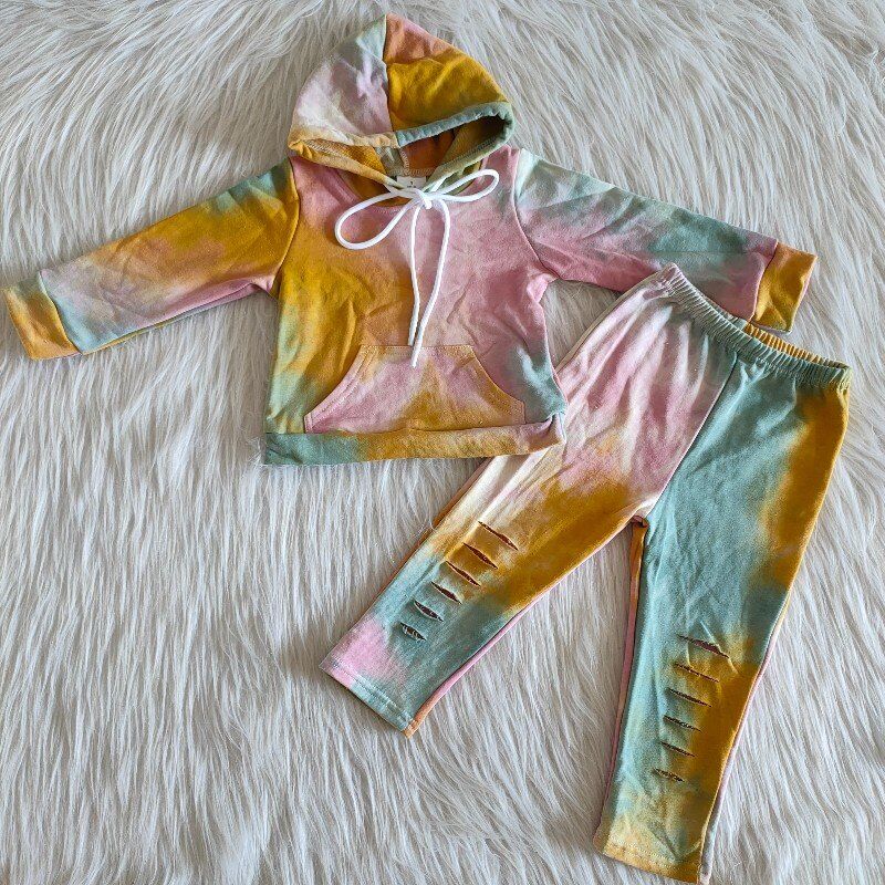 Toddler hooded blue Orange tie dye children's clothing