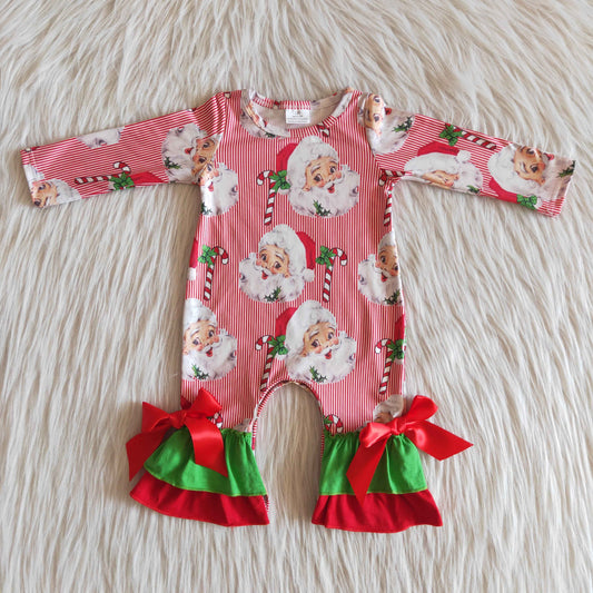 Santa Claus with a bow girls romper