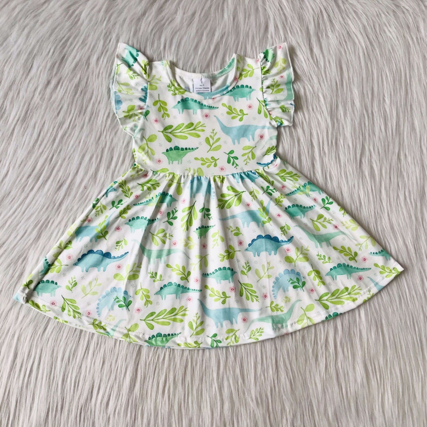 Green dinosaur big skirt Boutique girls dress