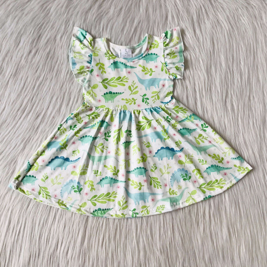 Green dinosaur big skirt Boutique girls dress