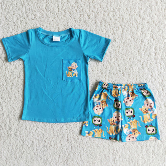 Boy set summer Cartoon blue short sleeve