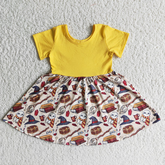 New design yellow big skirt Boutique girls dress