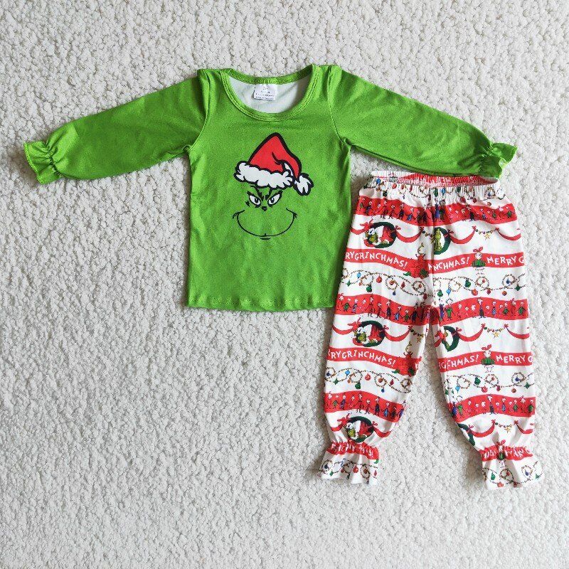 Christmas green girls pajamas
