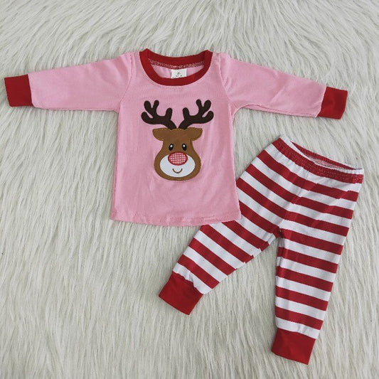 Pink christmas deer girls pajamas