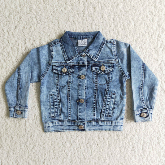 girl blue denim jackjet long sleeve coat