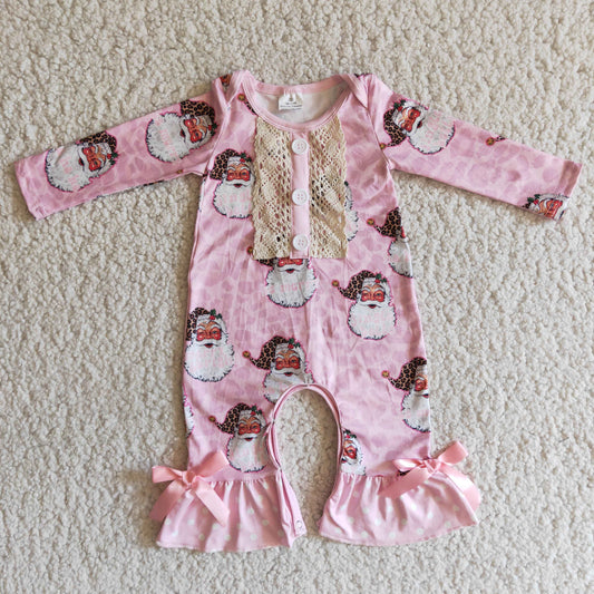 Pink santa girls romper