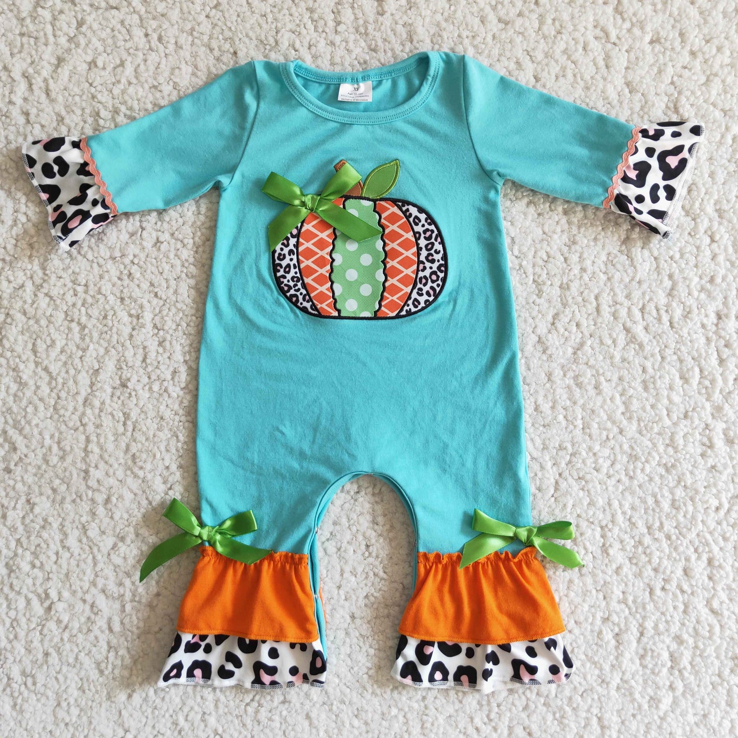 Embroidery pumpkin girls romper