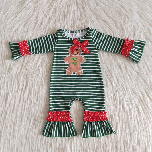 Christmas green stripes girls romper