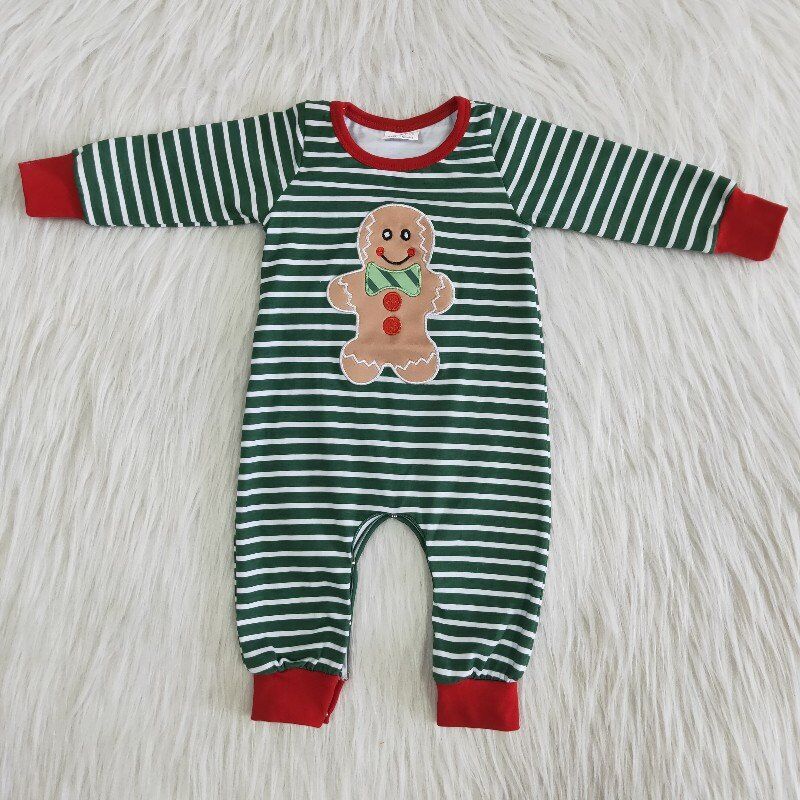 Christmas green stripes boy romper