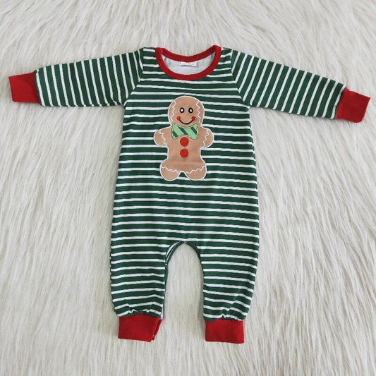 Christmas green stripes boy romper
