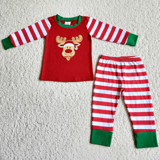 Embroidered Christmas Elk boy Boutique Pajamas