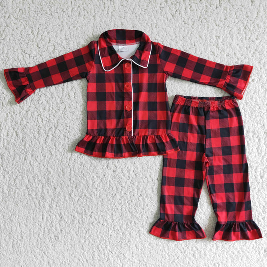 Christmas red plaid girl pajamas Boutique Pajamas