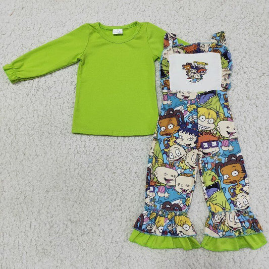 girls Green cartoon overall outfits