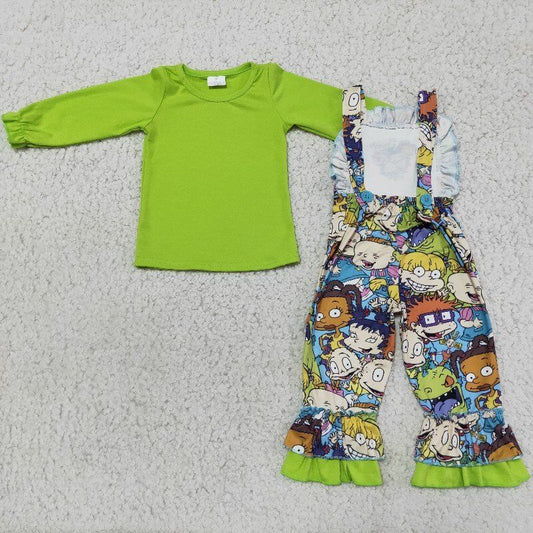 girls Green cartoon overall outfits