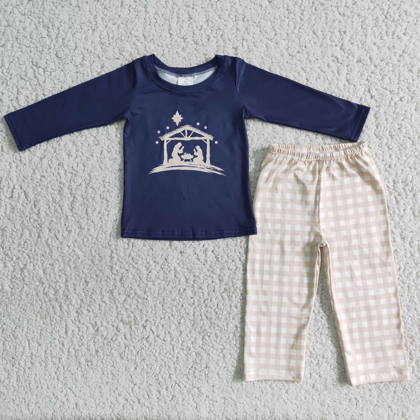 Blue top plaid pants boy outfits