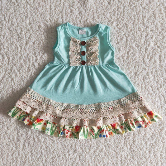 Blue with lace girls dress