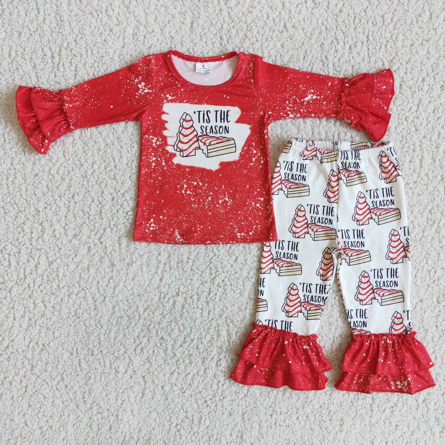 Red Cake Ruffle Christmas Girls
