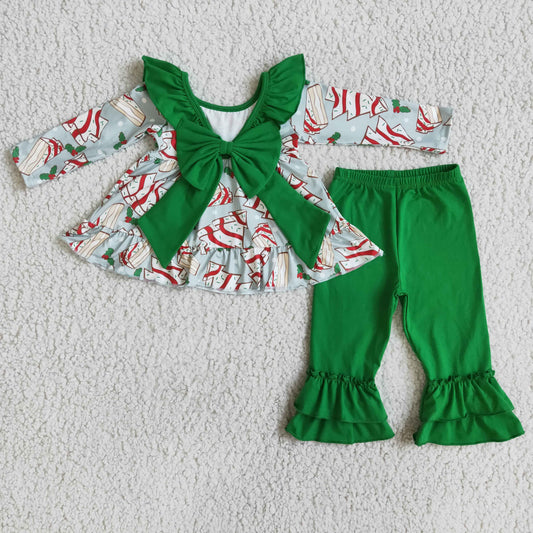 Christmas Green Cute Cake Ruffle Girl SET