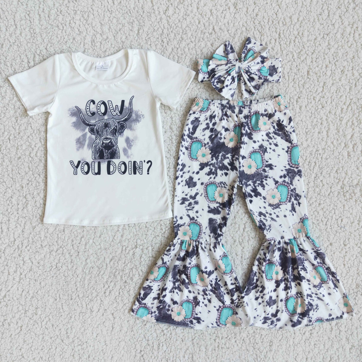 cow with bow pants outfits