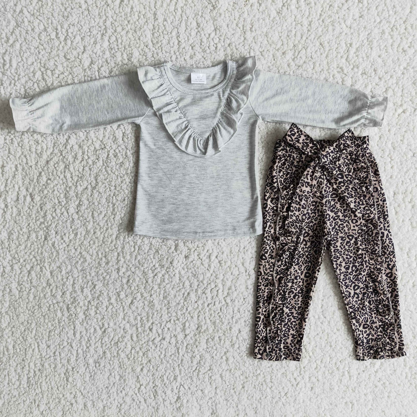 Smoked ruffle Top leopard pants Set