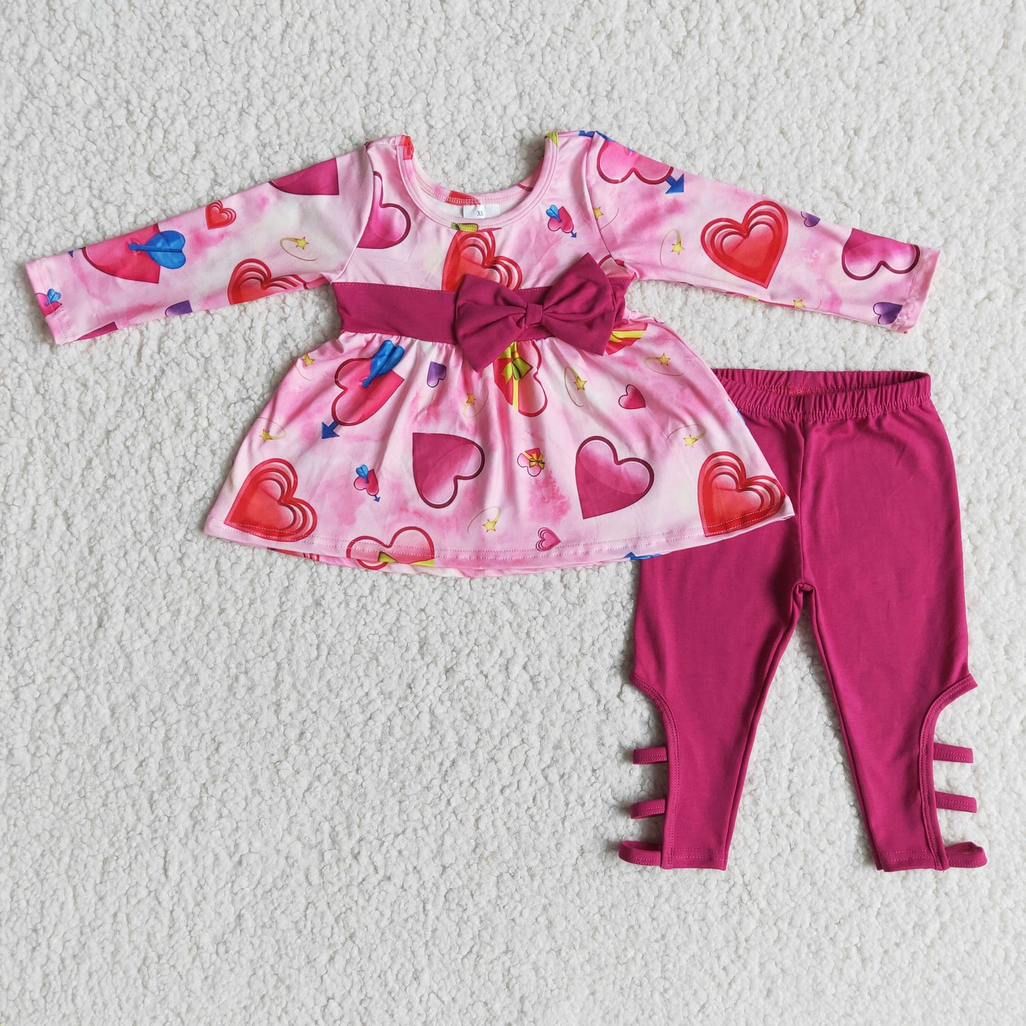 Valentine's Day pink Bow Legging pants Set