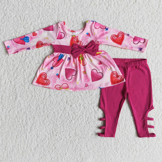 Valentine's Day pink Bow Legging pants Set