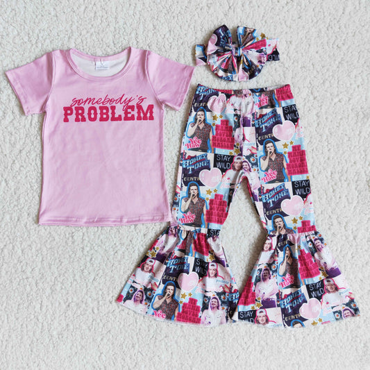 Some body's problem pink Bell bottom set with bow