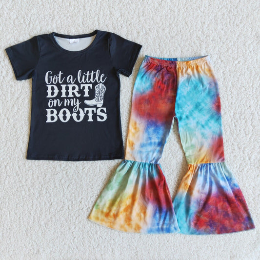 Got a little Dirt on my Boots Black Tie Dye girls set