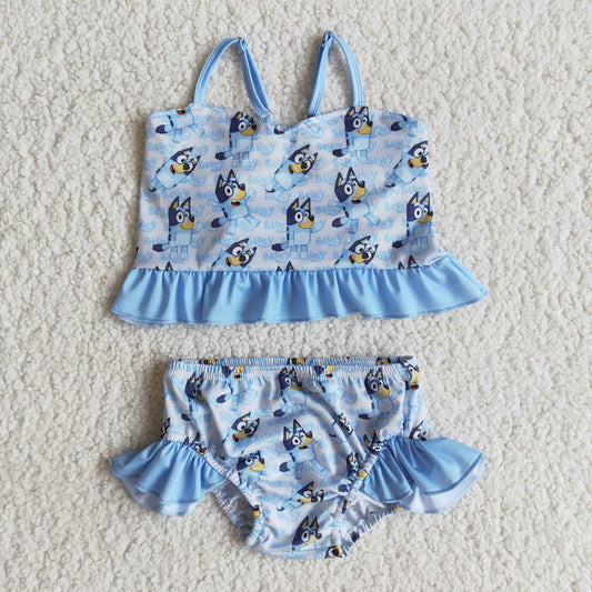 blue dog 2pc girls summer Swimsuit