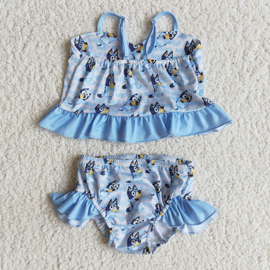 blue dog 2pc girls summer Swimsuit
