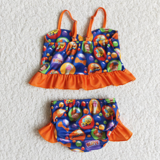 Orange cartoon 2pc girls summer Swimsuit