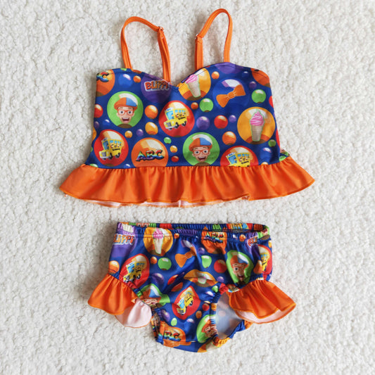Orange cartoon 2pc girls summer Swimsuit