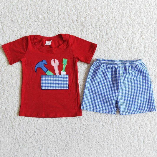 Embroidery red tool boy summer set